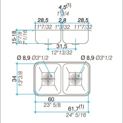 Bacha Acero Johnson C28 Doble Marmoleria Giacomo Portaro Planos