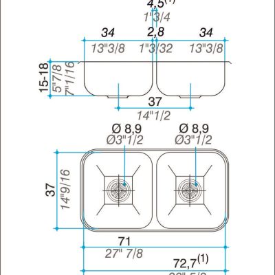 Bacha Acero Johnson C37 Doble Marmoleria Giacomo Portaro Planos