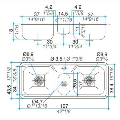 Bacha Acero Johnson Hydra J107A Triple Marmoleria Giacomo Portaro Planos