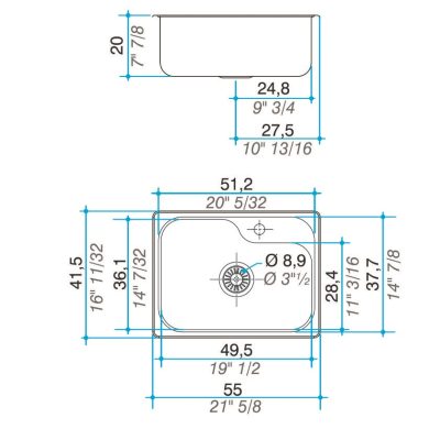 Bacha Acero Johnson Luxor-Mini-SI55-A Marmoleria Giacomo Portaro Planos