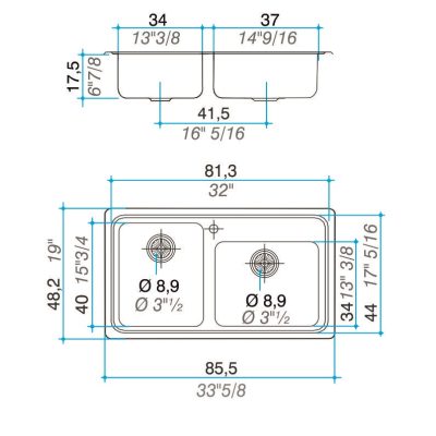 Bacha Acero Johnson QUADRA-Q085-A Doble Marmoleria Giacomo Portaro Planos