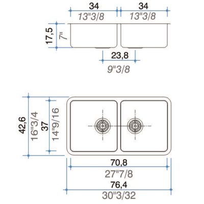 Bacha Acero Johnson Quadra-Q76-Q37-Q37 Doble Marmoleria Giacomo Portaro Planos