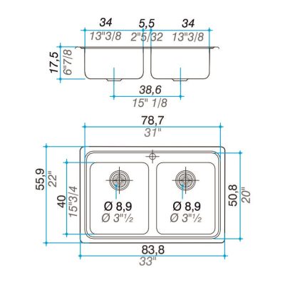 Bacha Acero Johnson Quadra-q084 Doble Marmoleria Giacomo Portaro Planos
