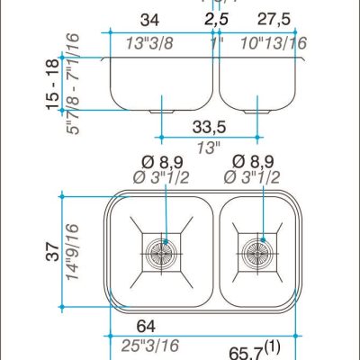 Bacha Acero Johnson R63 Doble Marmoleria Giacomo Portaro Planos