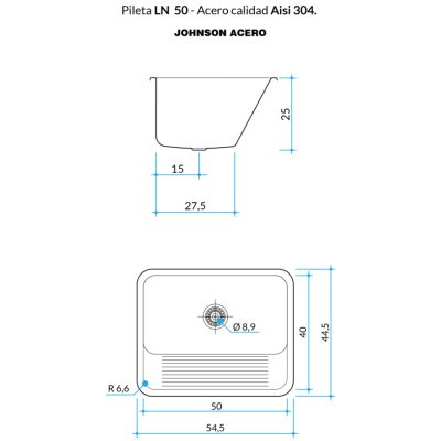 pileta LN 50 johnson acero marmoleria portaro rosario medidas