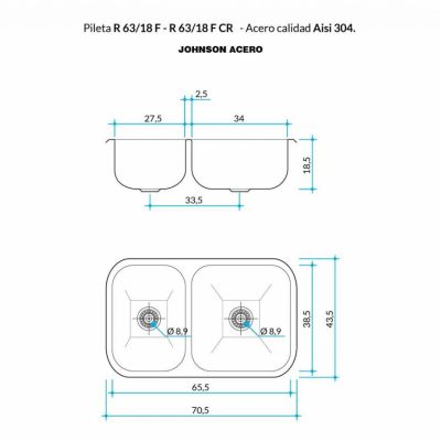 pileta R63 18 F johnson acero marmoleria portaro rosario medidas